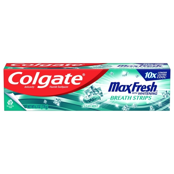 🍭7/$15 Colgate Max Fresh Whitening Toothpaste with Breath Strips, Clean Mint - Picture 6 of 12